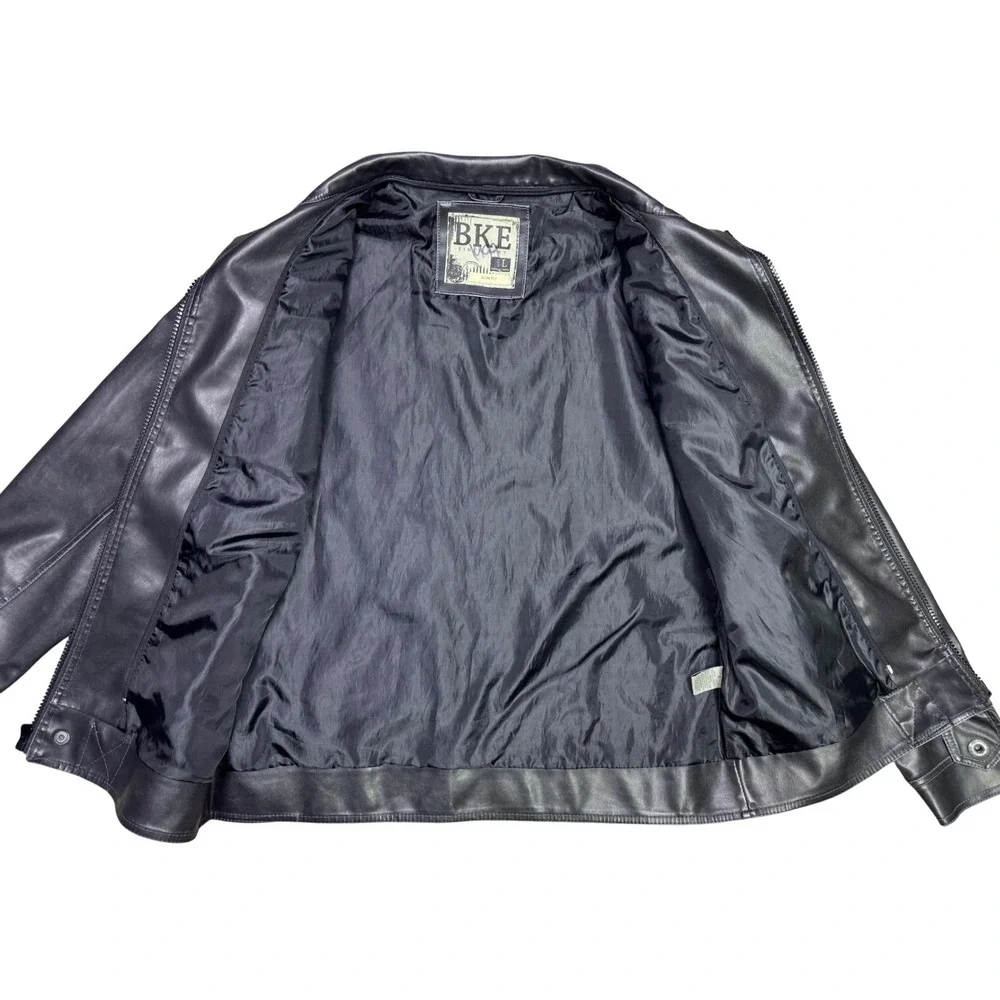 BKE Men's Faux Leather Jacket Dark Gray Size Large Slim Fit Motorcycle Biker